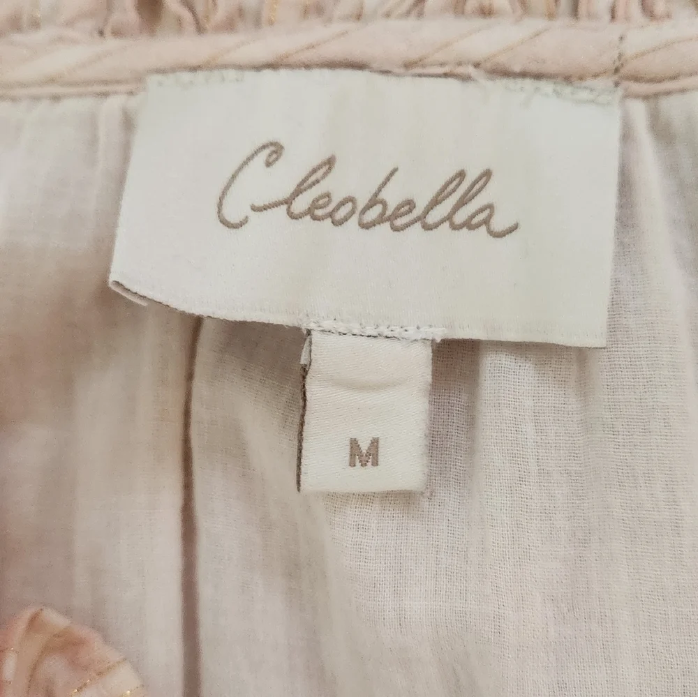 Cleobella Revolve Pink Cloud Cropped Ruffle Tie Front Top Shirt Puff Sleeve - Picture 7 of 13
